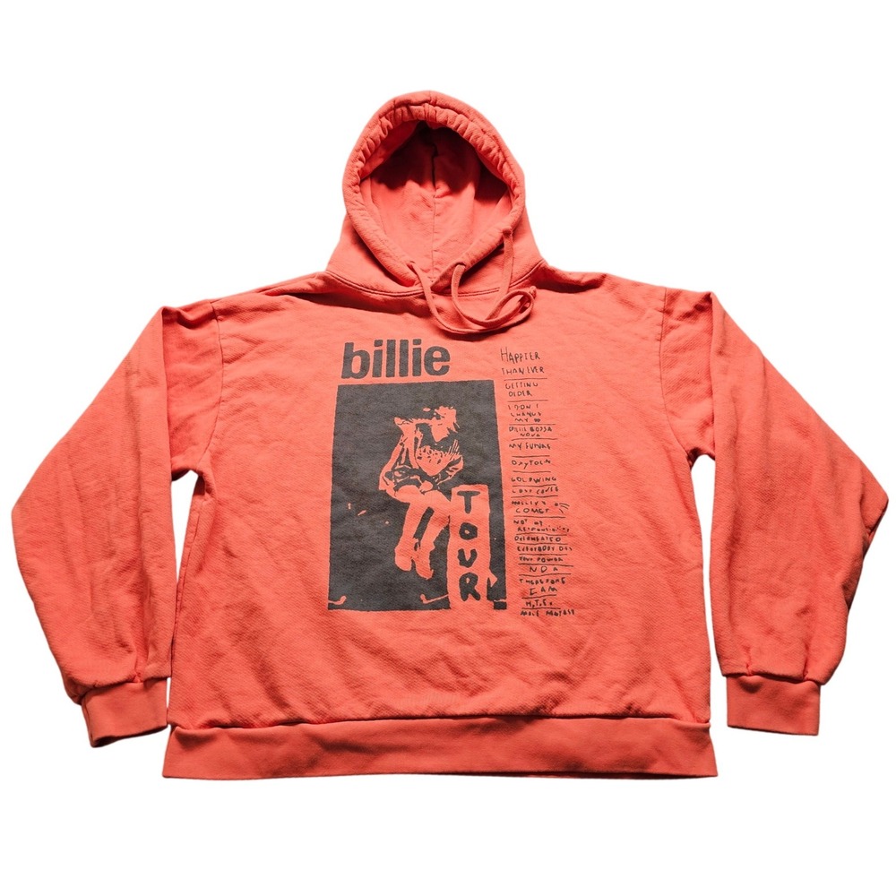 Billie Eilish Happier Than Ever Tour Hoodie Medium Orange Graphic Sweatshirt